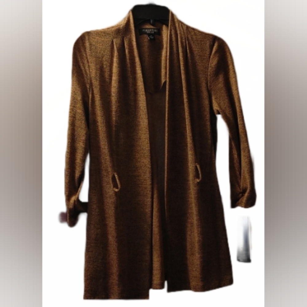 NWT PERCEPTIONS TAN LIGHT TWEED CARDIGAN WITH BELT SZ 10